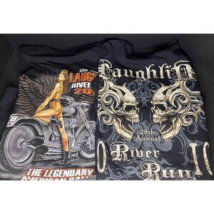 Lot of 2 2010 Laughlin River Run Motorcycle Rally T-Shirt Mens 2XL Skull Girl